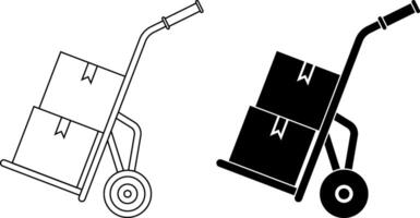 side view Hand truck with carton box icon set vector