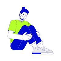 European man crying alone 2D linear cartoon character. Upset caucasian male dealing with grief isolated line person white background. Negative emotions color flat spot illustration vector