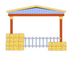 Barn for cattle at farm cartoon flat illustration. Building for hay storing and animals living 2D objects isolated on white background. Agricultural architecture scene color image vector