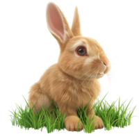 The 3d Easter bunny sitting in fresh green grass, isolated on a transparent background png