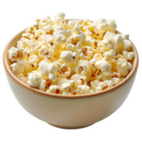 A bowl of freshly popped popcorn, golden and crisp, isolated on a transparent background png
