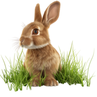 The 3d Easter bunny sitting in fresh green grass, isolated on a transparent background png