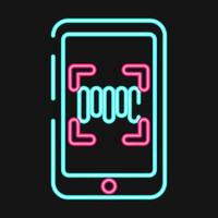 Icon barcode scanner mobile phone. Barcode and qr code elements. Icons in neon style. Good for prints, posters, logo, etc. vector
