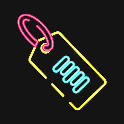 Icon product tag. Barcode and qr code elements. Icons in neon style. Good for prints, posters, logo, advertisement,infographics, etc.