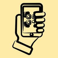 Icon holding qr code scanner. Barcode and qr code elements. Icons in hand drawn style. Good for prints, posters, logo, advertisement,infographics, etc. vector
