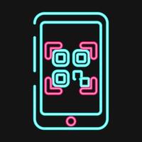 Icon qr code scanner mobile phone. Barcode and qr code elements. Icons in neon style. Good for prints, posters, logo, advertisement,infographics, etc. vector
