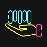 Icon barcode on hand. Barcode and qr code elements. Icons in neon style. Good for prints, posters, logo, advertisement,infographics, etc. vector