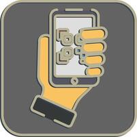 Icon holding qr code scanner. Barcode and qr code elements. Icons in embossed style. Good for prints, posters, logo, advertisement,infographics, etc. vector