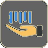 Icon barcode on hand. Barcode and qr code elements. Icons in embossed style. Good for prints, posters, logo, advertisement,infographics, etc. vector