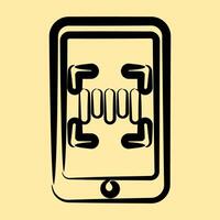 Icon barcode scanner mobile phone. Barcode and qr code elements. Icons in hand drawn style. Good for prints, posters, logo, advertisement,infographics, etc. vector