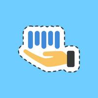 Cutting line sticker barcode on hand. Barcode and qr code elements. Good for prints, posters, logo, advertisement,infographics, etc. vector