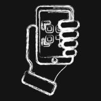 Icon holding qr code scanner. Barcode and qr code elements. Icons in chalk style. Good for prints, posters, logo, advertisement,infographics, etc. vector