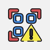 Icon qr code warning. Barcode and qr code elements. Icons in filled line style. Good for prints, posters, logo, advertisement,infographics, etc. vector