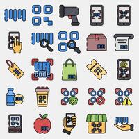 Icon set of barcode. Barcode and qr code elements. Icons in filled line style. Good for prints, posters, logo, advertisement,infographics, etc. vector