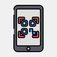 Icon qr code scanner mobile phone. Barcode and qr code elements. Icons in filled line style. Good for prints, posters, logo, advertisement,infographics, etc. vector