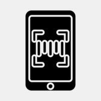 Icon barcode scanner mobile phone. Barcode and qr code elements. Icons in glyph style. Good for prints, posters, logo, advertisement,infographics, etc. vector