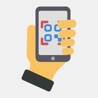 Icon holding qr code scanner. Barcode and qr code elements. Icons in flat style. Good for prints, posters, logo, advertisement,infographics, etc. vector