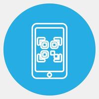 Icon qr code scanner mobile phone. Barcode and qr code elements. Icons in blue round style. Good for prints, posters, logo, advertisement,infographics, etc. vector