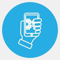 Icon holding qr code scanner. Barcode and qr code elements. Icons in blue round style. Good for prints, posters, logo, advertisement,infographics, etc. vector