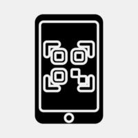 Icon qr code scanner mobile phone. Barcode and qr code elements. Icons in glyph style. Good for prints, posters, logo, advertisement,infographics, etc. vector