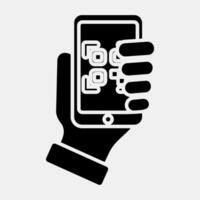 Icon holding qr code scanner. Barcode and qr code elements. Icons in glyph style. Good for prints, posters, logo, advertisement,infographics, etc. vector