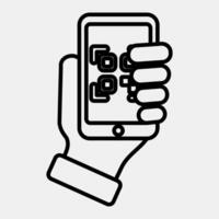 Icon holding qr code scanner. Barcode and qr code elements. Icons in line style. Good for prints, posters, logo, advertisement,infographics, etc. vector