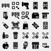 Icon set of barcode. Barcode and qr code elements. Icons in glyph style. Good for prints, posters, logo, advertisement,infographics, etc. vector