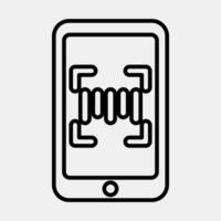 Icon barcode scanner mobile phone. Barcode and qr code elements. Icons in line style. Good for prints, posters, logo, advertisement,infographics, etc. vector