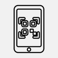 Icon qr code scanner mobile phone. Barcode and qr code elements. Icons in line style. Good for prints, posters, logo, advertisement,infographics, etc. vector