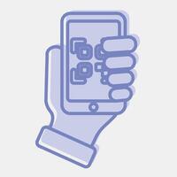 Icon holding qr code scanner. Barcode and qr code elements. Icons in two tone style. Good for prints, posters, logo, advertisement,infographics, etc. vector