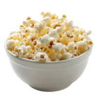 A bowl of freshly popped popcorn, golden and crisp, isolated on a transparent background png