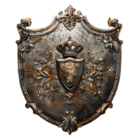A historical metal shield with a coat of arms, isolated on a transparent background png