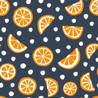 Orange fruit and dots seamless pattern. Christmas season simple background in orange and blue colors. Dried orange slices repeat pattern. vector
