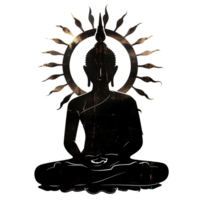 A serene Lord Buddha silhouette, gracefully seated with a halo of light, isolated on a transparent background png