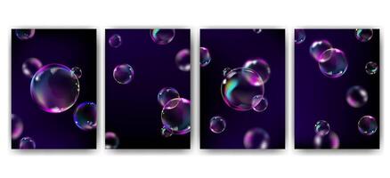 Modern banners with realistic transparent bubbles set. Transparent iridescent bubbles glossy and blur creative backgrounds banners covers brochure template collection. iridescent 3D shapes vector