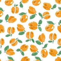 Crayon drawing apricots seamless pattern in trendy minimal style.Fruit hand drawing pattern with apricots for print, textile,paper,cover,packaging, product design.Summer chalk patsel background. vector