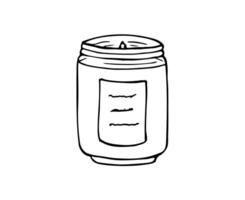 Hand-drawn candle in a jar. Handmade candle. Glass jar filled with wax. Isolated illustration on white vector