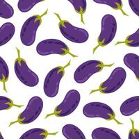 Seamless pattern with eggplant in flat style on white background. Healthy food. Cartoon eggplant in flat style. Vegetable. Pattern for textile, wrapping paper, background. vector