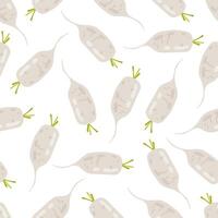 Seamless pattern with radishes in flat style on white background. Healthy food. Cartoon radishes in flat style. Fresh radishes. Root vegetable. Pattern for textile, wrapping paper, background. vector