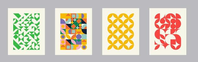 Retro geometric pattern background, abstract circle, triangle and square lines art. vector