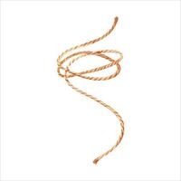 Piece of string watercolor illustration. Butchers twine line. Rustic rope for flower bouquets. Design element isolated from background. Organic natural cord loop for traditional packaging or gifts vector