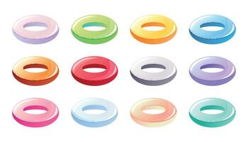 Set of isolated cartoon multi-colored inflatable circles for swimming. vector