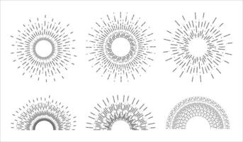 Set of line art sun rays. Retro sunburst. Isolated Background. vector