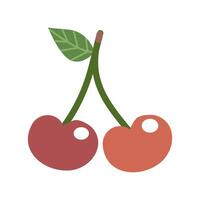 Cherry fruits in flat cartoon doodle style. Abstract minimalistic style. Drawing the fruit with one line. Cherry outline with color. Drawing with a single line. For a logo or poster. vector