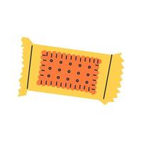Cute illustration of box of crackers or snack ,biscuits flat illustration isolate on white background. Cracker packed in yellow package, paper wrapping. vector