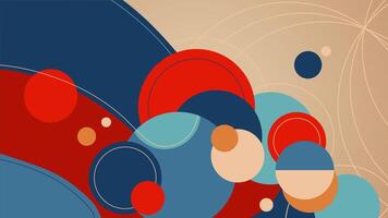 Surrealism Abstract background with lines and circles in blue, red, and orange. Retro background, psychedelic for banner vector