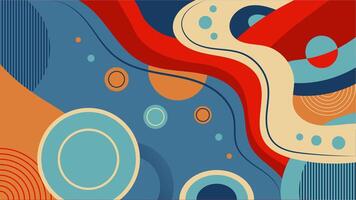 Surrealism Abstract background with lines and circles in blue, red, and orange. Retro background, psychedelic for banner vector