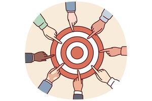 Hands diverse people near target for collaboration for solving joint task and teamwork in business vector