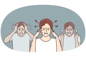 Man experiencing mental suffering and imbalance associated with age-related hormonal surges vector