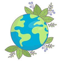 Planet Earth with leaves vector